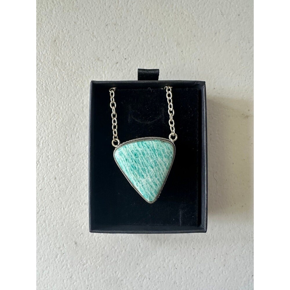 Handcrafted Amazonite Gemstone Pendant Set In 925 Sterling Silver Necklace